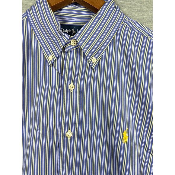 Ralph Lauren Mens Dress Shirt Blue Stripe‎ Classic Fit Pony Logo L Spring - Picture 1 of 5